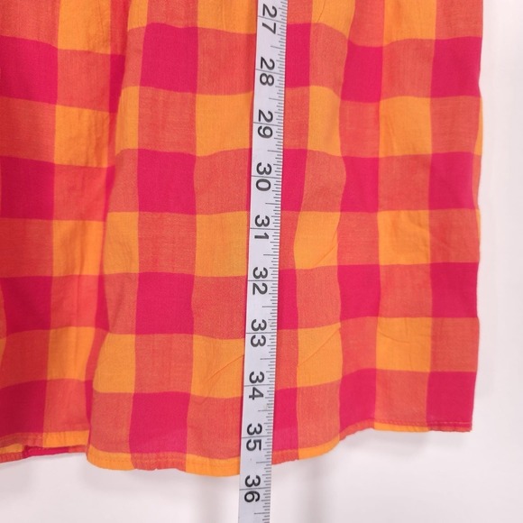 ANTHROPOLOGIE New Apron Mini Nap Dress MEDIUM Check Picnic Plaid Orange Tie - Picture 6 of 13